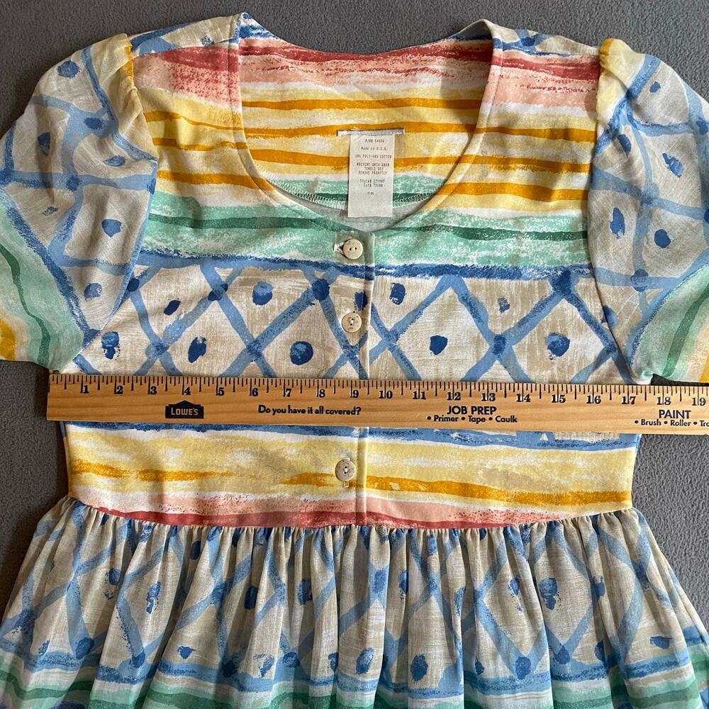 Vtg NOS 90s Two Potato Artsy Watercolor A Line Midi Dress M Petite Sheer Pastel - Picture 10 of 16